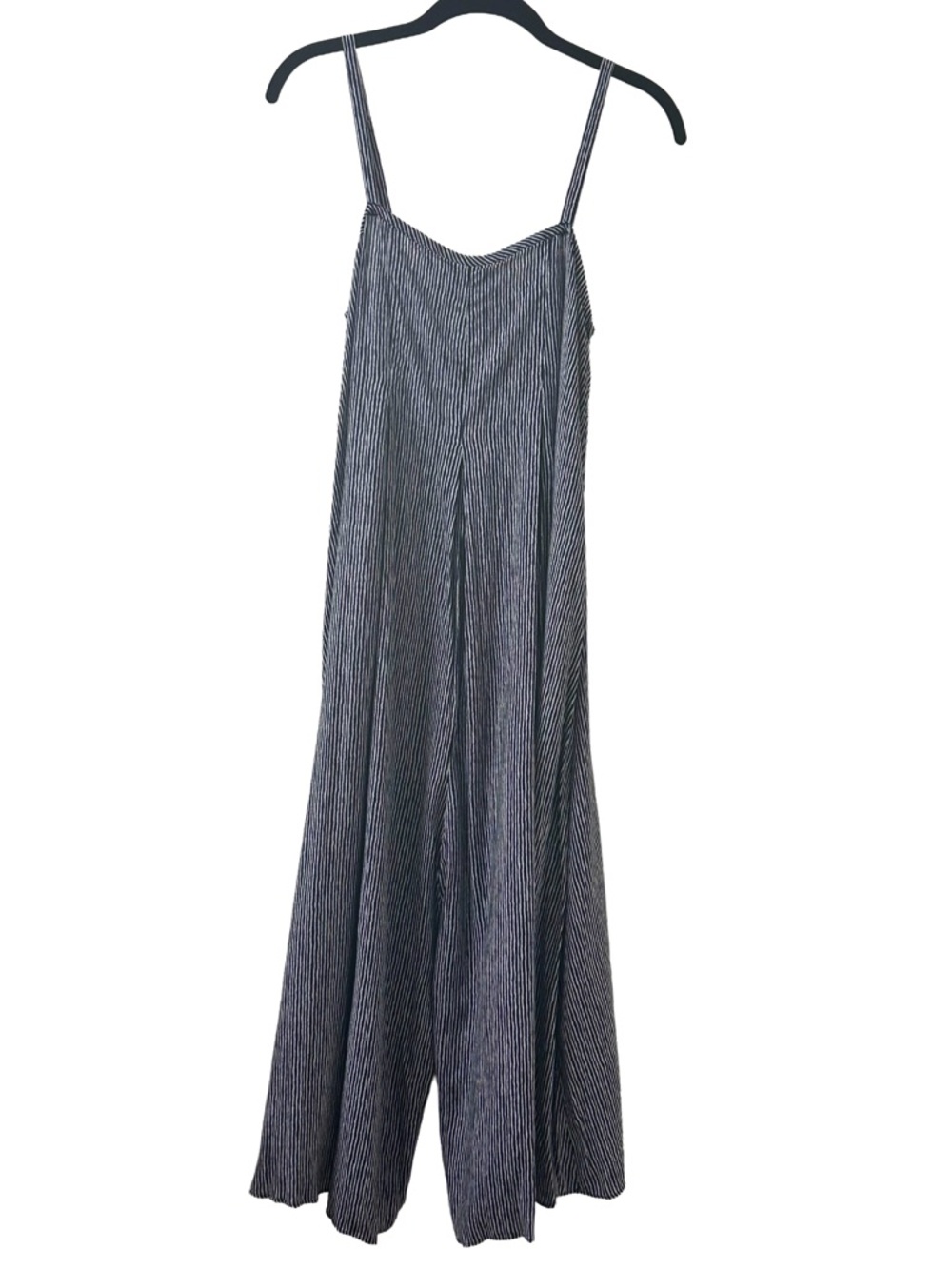 Anthropologie Striped Wide-Leg Cropped Jumpsuit - Navy Blue & White XS